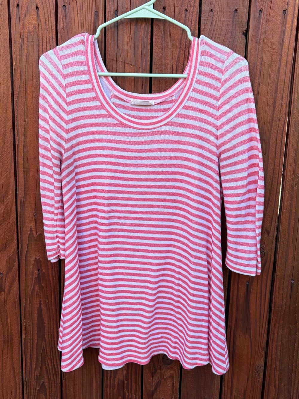 Pink and White Stripped 3/4 Sleeve Shirt L